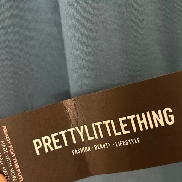 Pretty Little Thing Blue Contour Jersey Flared  Deep V Neck Jumpsuit New 1X - Picture 9 of 10